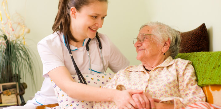 elderly woman and a nurse